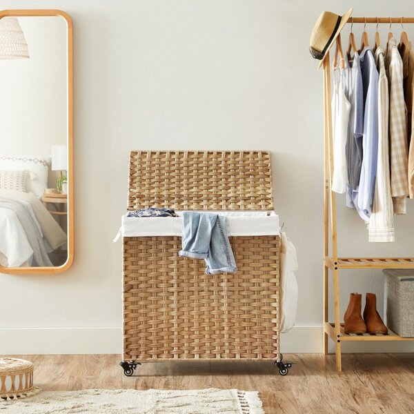 AVA műrattan ruháskosár kerekekkel, 140l, természetes barna SongmicsHome