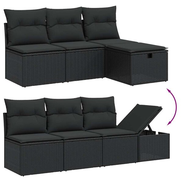 8 részes fekete polyrattan kerti ülőgarnitúra párnákkal