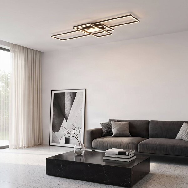 Lindby Ismera LED mennyezeti lámpa, 3 keret, antracit, dimmelhető, Fekete, Nappali / Étkező, Alumínium, Modern