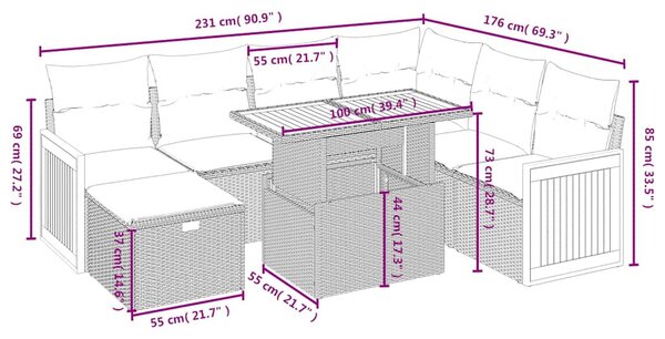 8 részes fekete polyrattan kerti ülőgarnitúra párnákkal