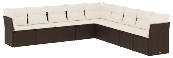 9 részes barna polyrattan kerti ülőgarnitúra párnákkal