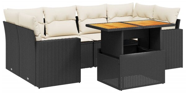 7 részes fekete polyrattan kerti ülőgarnitúra párnával