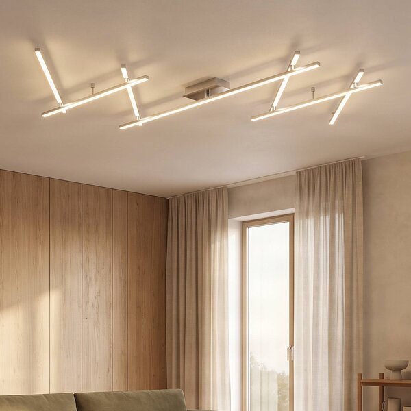 Lindby LED mennyezeti lámpa Kerem, 345 cm, nikkel színű, fém, dimmelhető, Alu / szürke / cink, Nappali / Étkező, fém, Modern