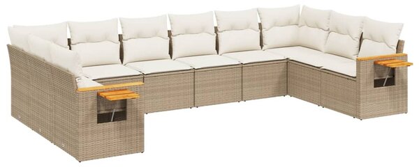 10 részes bézs polyrattan kerti ülőgarnitúra párnával
