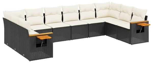 10 részes fekete polyrattan kerti ülőgarnitúra párnákkal