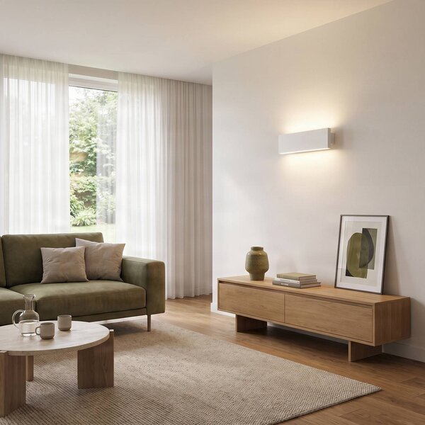 Lindby Ignazia LED fali lámpa, 28 cm, fehér, fém, fel/le, le, dimmelhető, Fehér / opál, Nappali / Étkező, fém, Modern