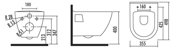Aqualine Aqualine, NERA fali WC csésze, 35,5x50 cm, fehér, NS952