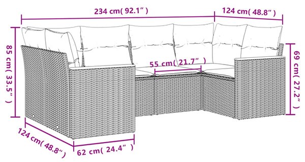 6 részes bézs polyrattan kerti ülőgarnitúra párnával