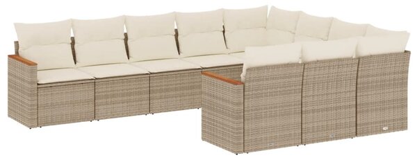 10 részes bézs polyrattan kerti ülőgarnitúra párnával