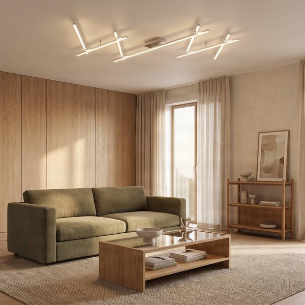 Lindby LED mennyezeti lámpa Kerem, 345 cm, nikkel színű, fém, dimmelhető, Alu / szürke / cink, Nappali / Étkező, fém, Modern