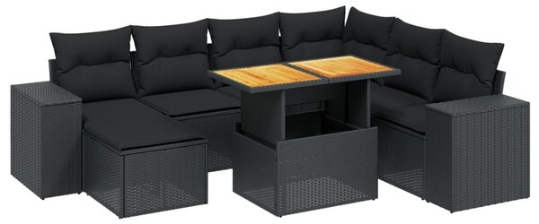 8 részes fekete polyrattan kerti ülőgarnitúra párnákkal