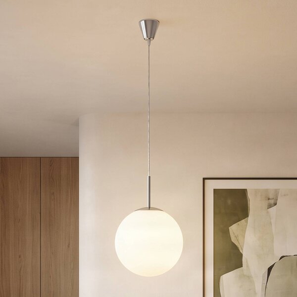 Lindby függőlámpa Marike, Ø 30 cm, fehér, üveg, gömb, E27, dimmelhető, Fehér / opál, Nappali / Étkező, Üveg, Modern