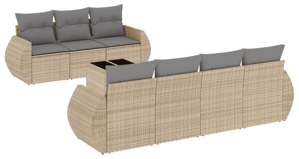 8 részes bézs polyrattan kerti ülőgarnitúra párnával