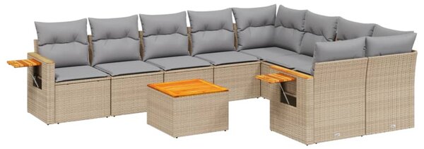 10 részes bézs polyrattan kerti ülőgarnitúra párnával