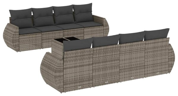 9 részes szürke polyrattan kerti ülőgarnitúra párnákkal