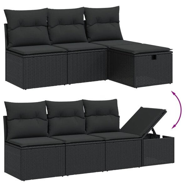 8 részes fekete polyrattan kerti ülőgarnitúra párnákkal