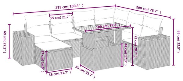 8 részes fekete polyrattan kerti ülőgarnitúra párnákkal