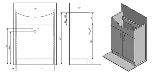 Aqualine Aqualine, SIMPLEX ECO 65 mosdószekrény 63x83,5x30,7cm, SIME650