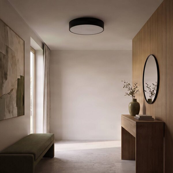 TEMAR LIGHTING Cleo 400 mennyezeti lámpa, fekete, érzékelő, IP20, Ø 40 cm, fém, Fekete, Nappali / Étkező, fém, Modern