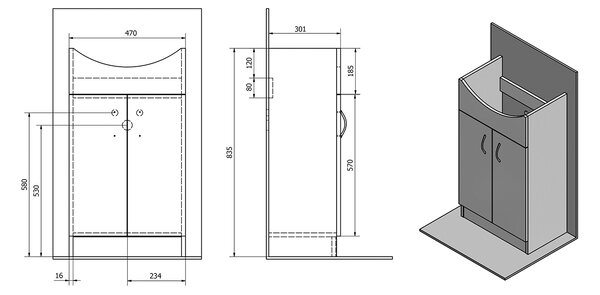 Aqualine Aqualine, SIMPLEX ECO 50 mosdószekrény 47x83,5x29cm, SIME500