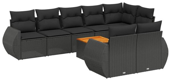 9 részes fekete polyrattan kerti ülőgarnitúra párnákkal