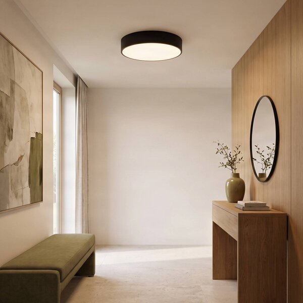 TEMAR LIGHTING Cleo 400 mennyezeti lámpa, fekete, érzékelő, IP20, Ø 40 cm, fém, Fekete, Nappali / Étkező, fém, Modern