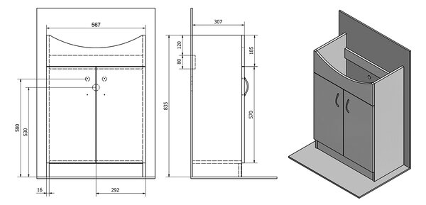 Aqualine Aqualine, SIMPLEX ECO 60 mosdószekrény 58,5x83,5x30,7cm, SIME600