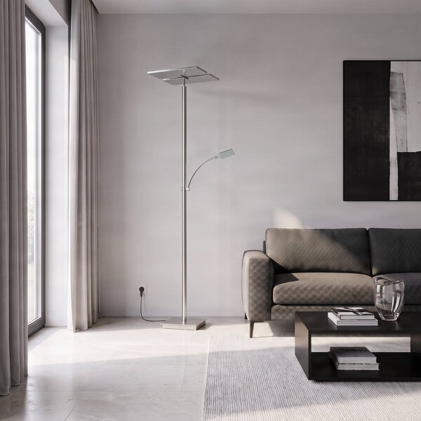 Lucande LED álló világítás Parthena, nikkel, fém, 180 cm, dimmelhető, Alu / szürke / cink, Nappali / Étkező, fém, Modern