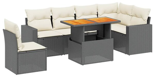7 részes fekete polyrattan kerti ülőgarnitúra párnával