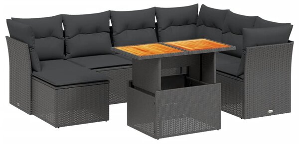 8 részes fekete polyrattan kerti ülőgarnitúra párnákkal