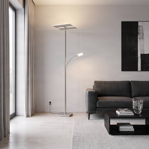 Lucande LED álló világítás Parthena, nikkel, fém, 180 cm, dimmelhető, Alu / szürke / cink, Nappali / Étkező, fém, Modern