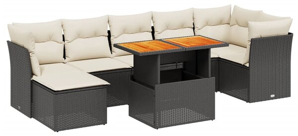 8 részes fekete polyrattan kerti ülőgarnitúra párnákkal