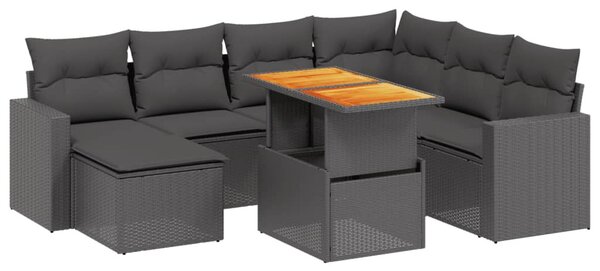 8 részes fekete polyrattan kerti ülőgarnitúra párnákkal