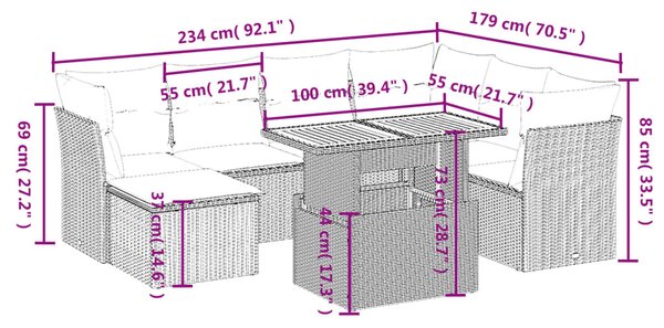 8 részes fekete polyrattan kerti ülőgarnitúra párnákkal