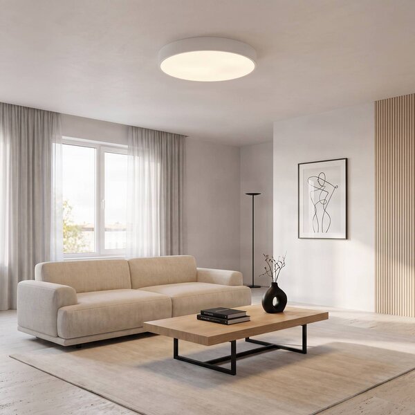 TEMAR LIGHTING Cleo mennyezeti lámpa, Ø 60 cm, IP20, fehér, fém, E27, dimmelhető, Fehér / opál, Nappali / Étkező, Modern