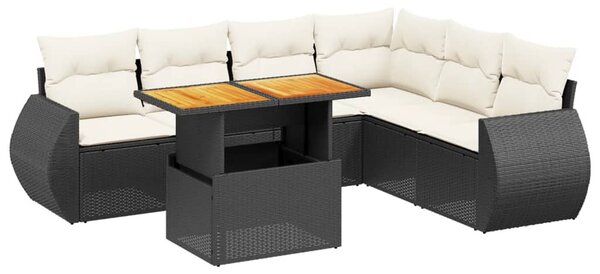 7 részes fekete polyrattan kerti ülőgarnitúra párnával