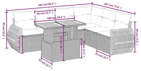 7 részes fekete polyrattan kerti ülőgarnitúra párnával