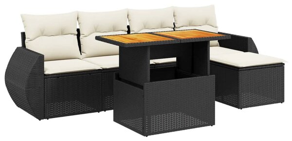 6 részes fekete polyrattan kerti ülőgarnitúra párnákkal