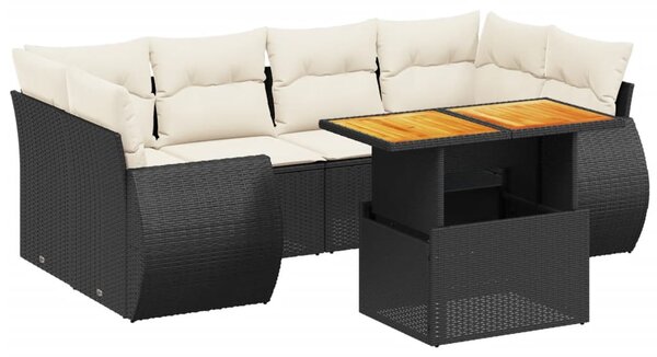 7 részes fekete polyrattan kerti ülőgarnitúra párnával