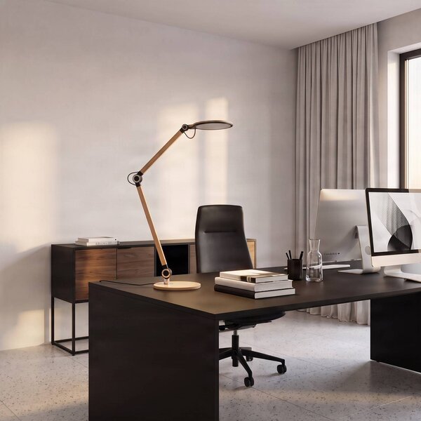 Lindby LED-es asztali lámpa Nyxaris, arany, fém, CCT, 50 cm, dimmelhető, Sárgaréz / arany, Dolgozószoba / Iroda, Műanyag, Modern