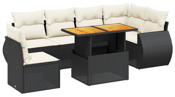 7 részes fekete polyrattan kerti ülőgarnitúra párnával
