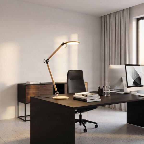 Lindby LED-es asztali lámpa Nyxaris, arany, fém, CCT, 50 cm, dimmelhető, Sárgaréz / arany, Dolgozószoba / Iroda, Műanyag, Modern