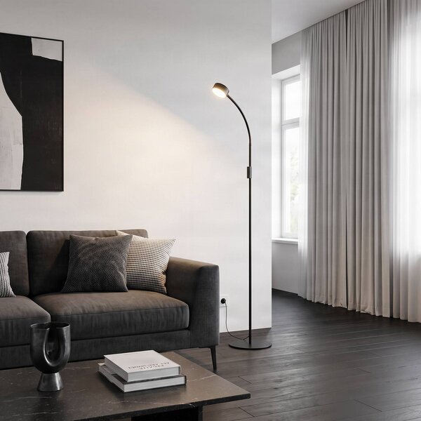 Lindby LED álló világítás Maori, 140 cm, fekete, CCT, dimmelhető, dimmelhető, Fekete, Dolgozószoba / Iroda, fém, Modern
