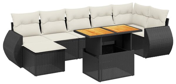8 részes fekete polyrattan kerti ülőgarnitúra párnákkal