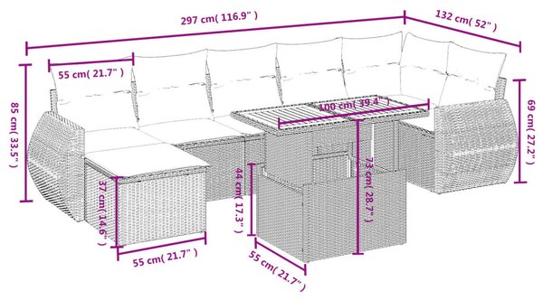 8 részes fekete polyrattan kerti ülőgarnitúra párnákkal
