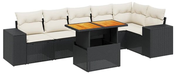 7 részes fekete polyrattan kerti ülőgarnitúra párnával