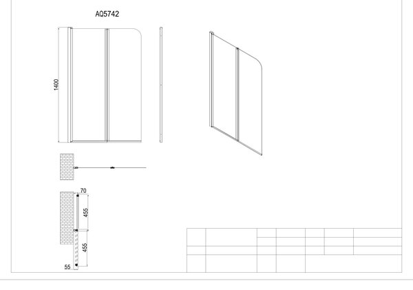 Aqualine Aqualine, WILA kádparaván 900x1400 mm, összecsukható, króm, átlátszó üveg, AQ5742