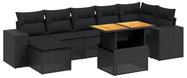 8 részes fekete polyrattan kerti ülőgarnitúra párnákkal