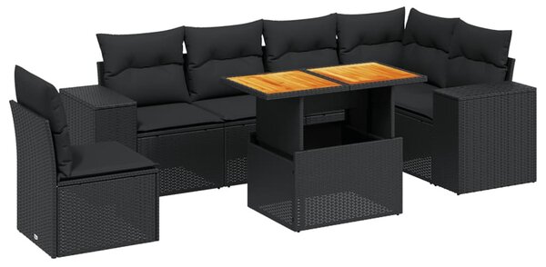 7 részes fekete polyrattan kerti ülőgarnitúra párnával