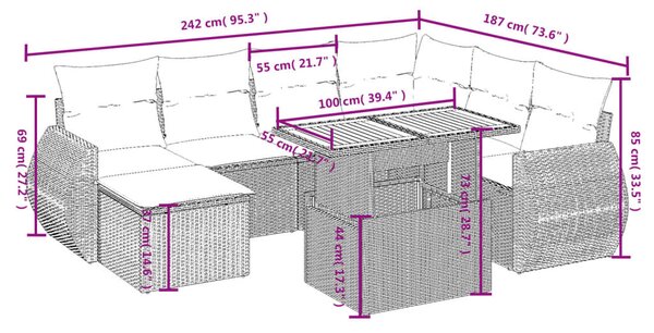 8 részes fekete polyrattan kerti ülőgarnitúra párnákkal